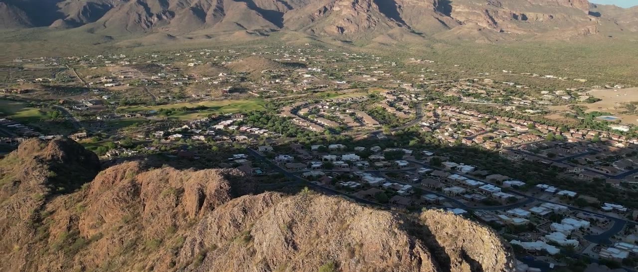 Aerial view of the East Valley with the Superstition Mountains in the background